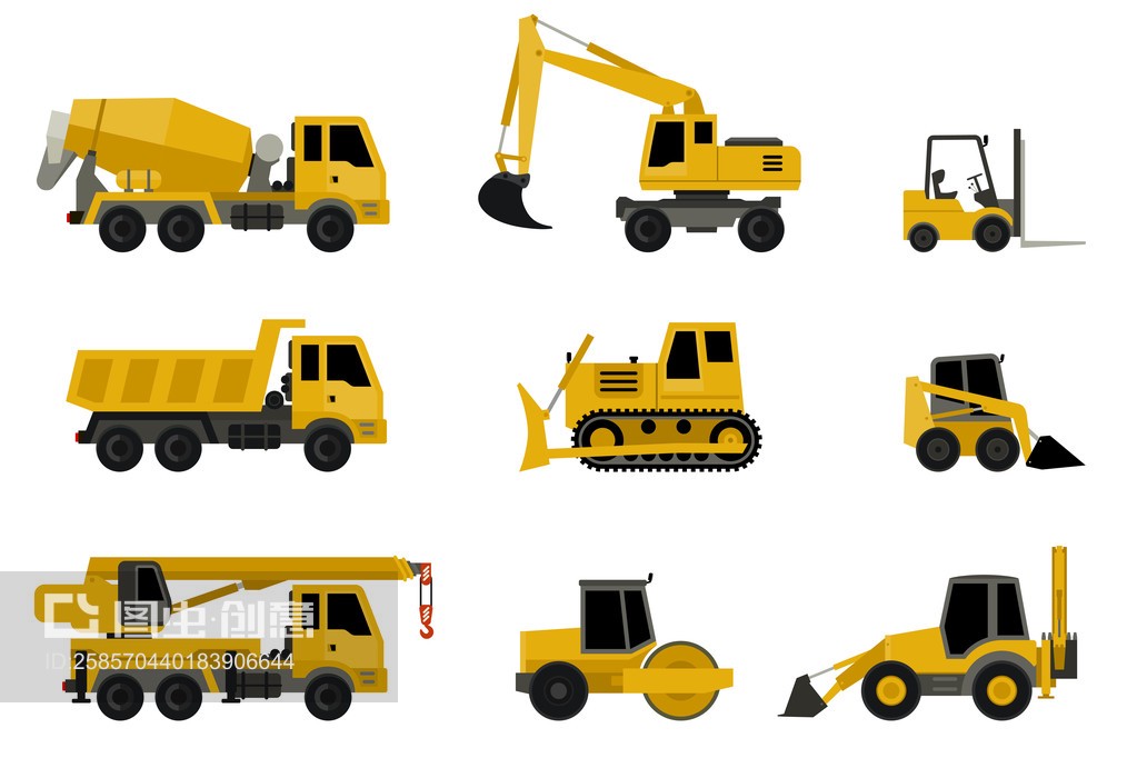 建筑机器和图标。Construction machines icons.